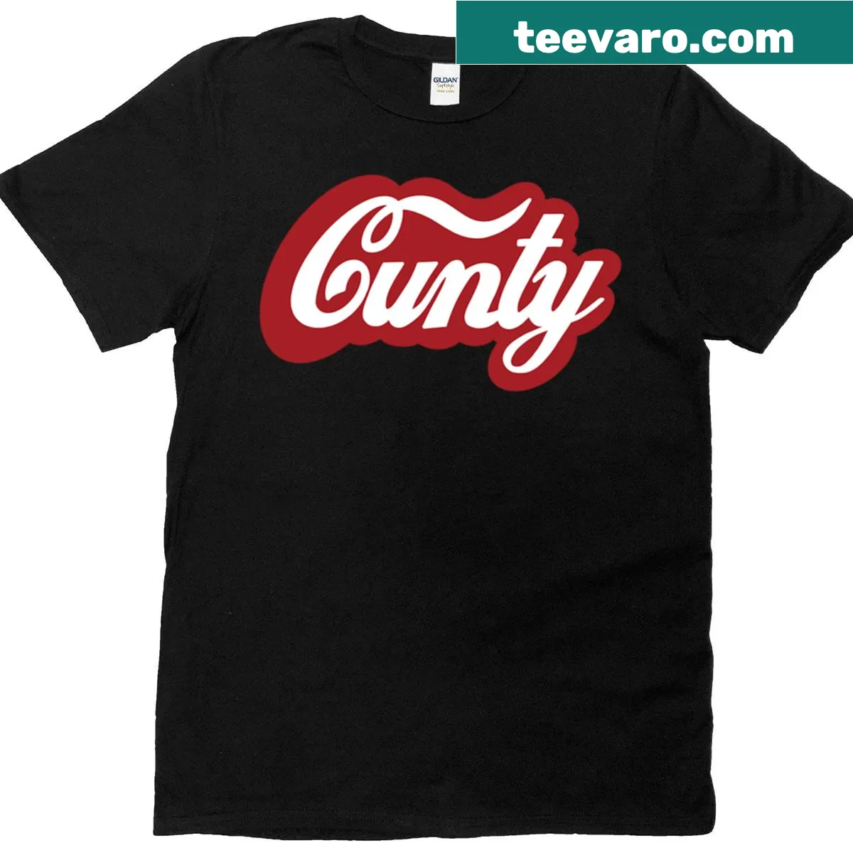 Bold humor t-shirt with the word Cunty — on a men's t-shirt