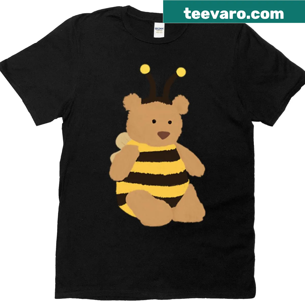 Cute illustration of a teddy bear dressed as a bumblebee on a T-shirt — on a men's t-shirt
