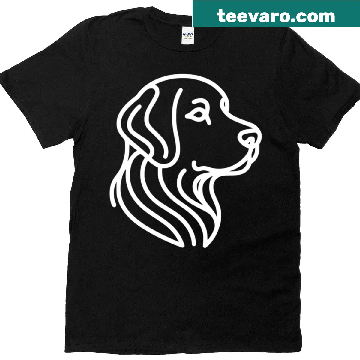 Simple line art portrait of a golden retriever on a t-shirt — on a men's t-shirt