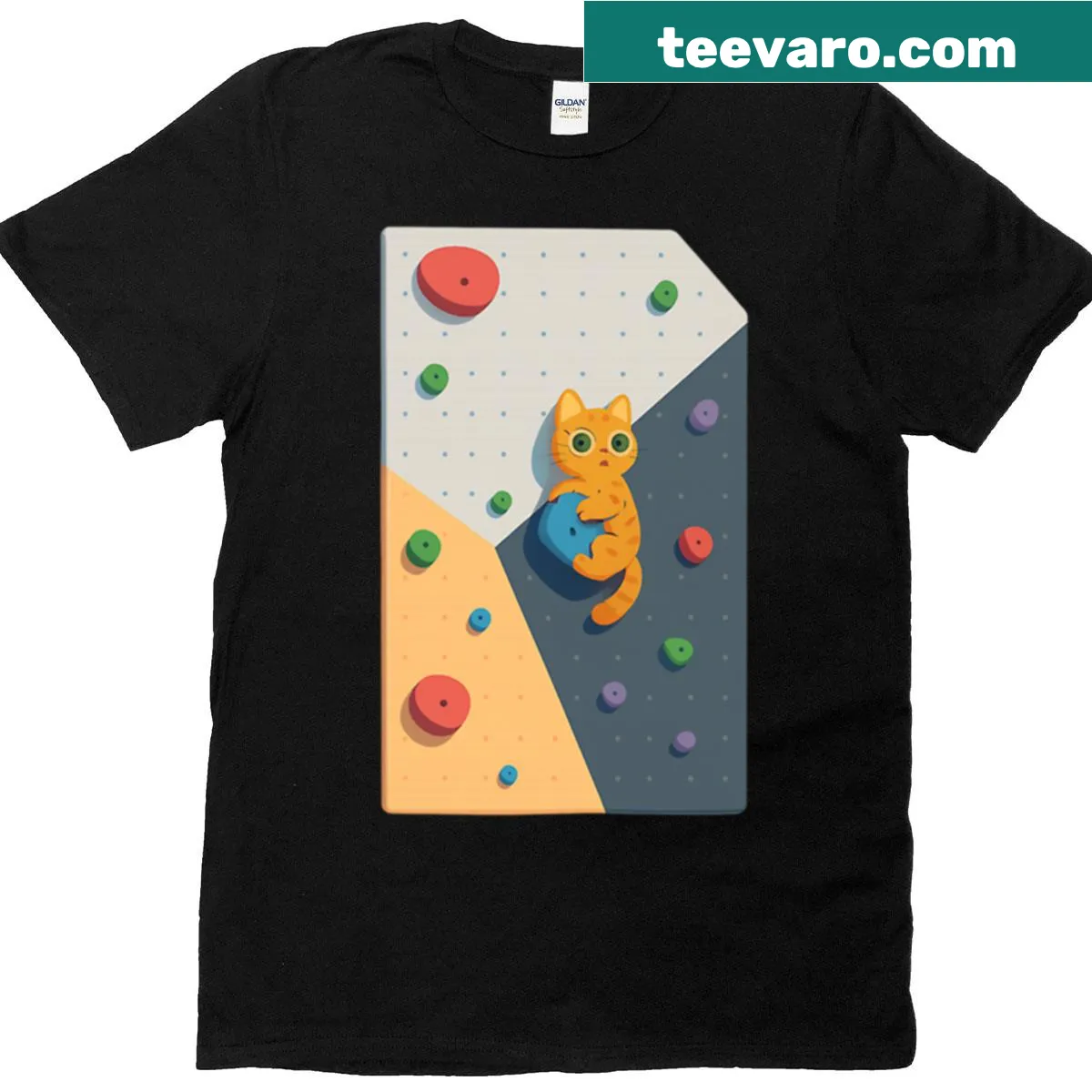 Illustration of a climbing orange tabby cat on a T-shirt — on a men's t-shirt