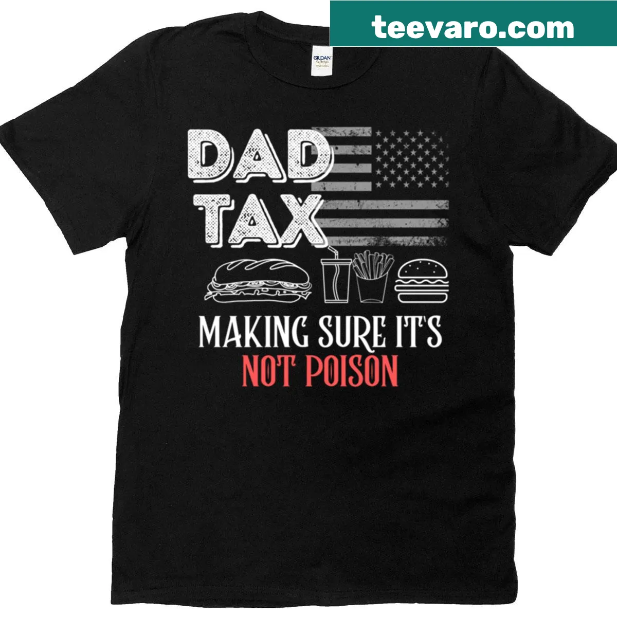 Funny Dad Tax t-shirt with USA flag and humorous text — on a men's t-shirt