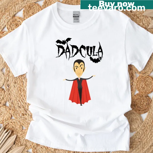 Humorous illustration of 'Dadcula' vampire character on a T-shirt