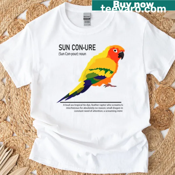 Illustrative t-shirt featuring a definition of a Sun Conure bird