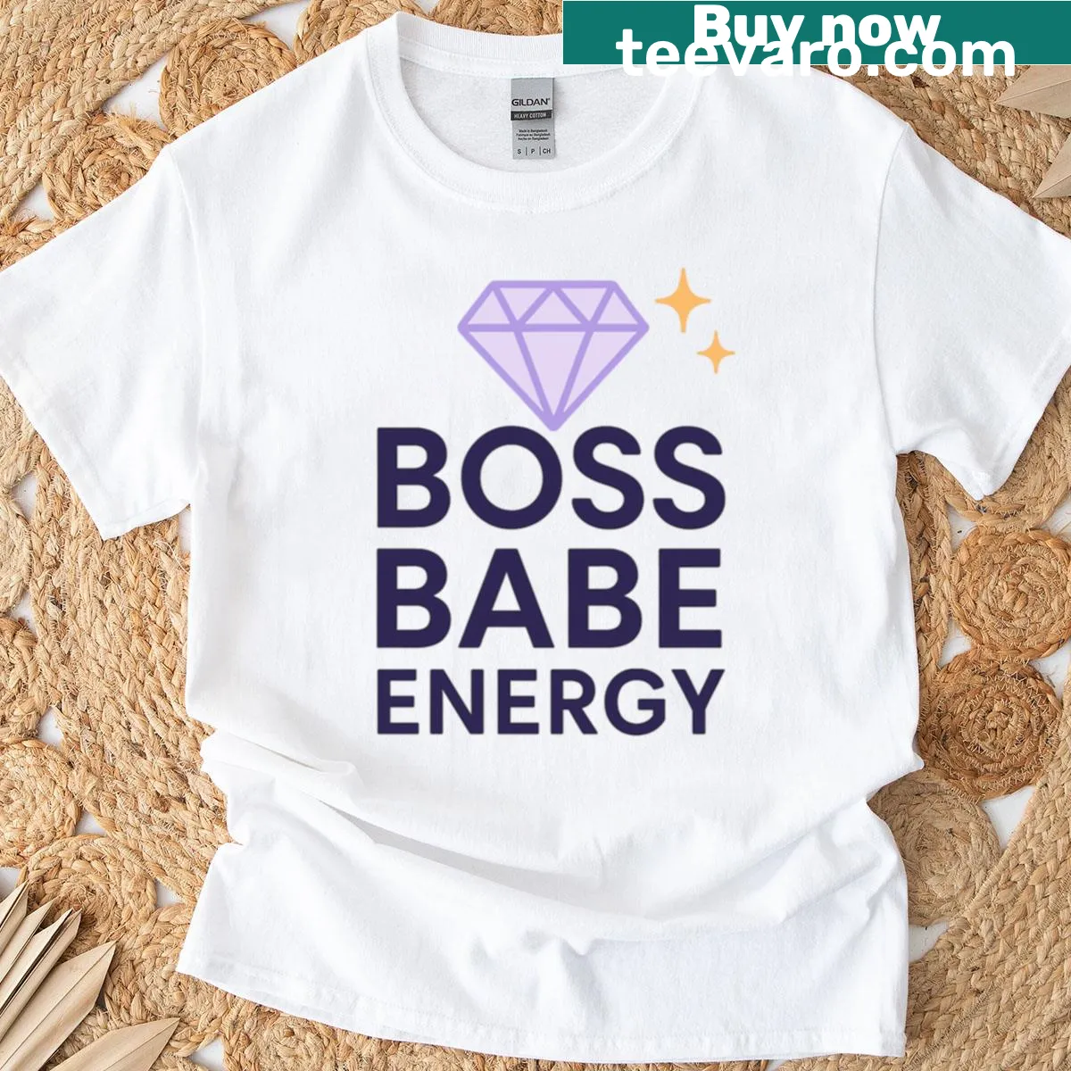 Power graphic T-shirt with 'Boss Babe Energy' and diamond design — on a men's t-shirt