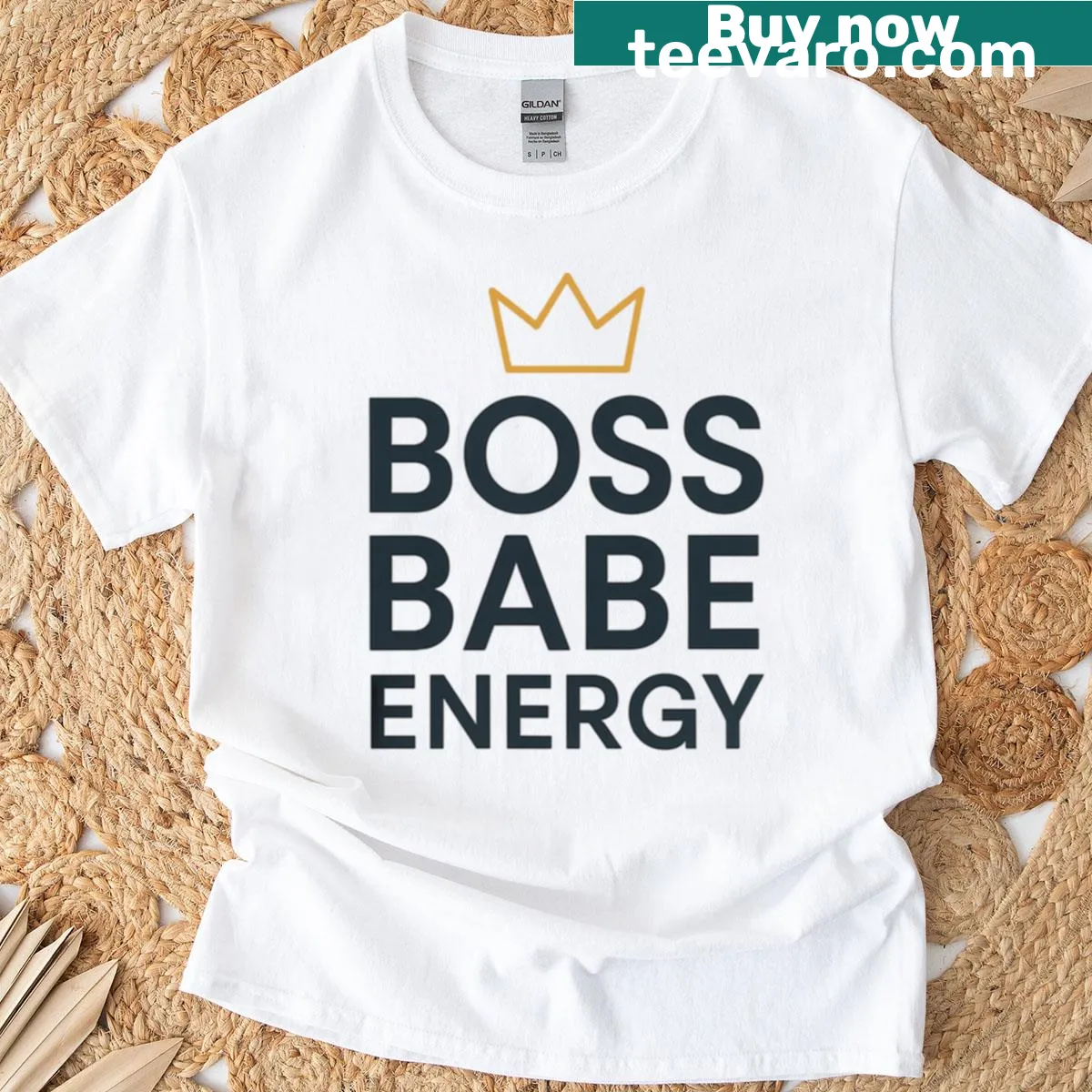 Empowering graphic T-shirt with lightning bolt and 'Boss Babe Energy' text — on a men's t-shirt