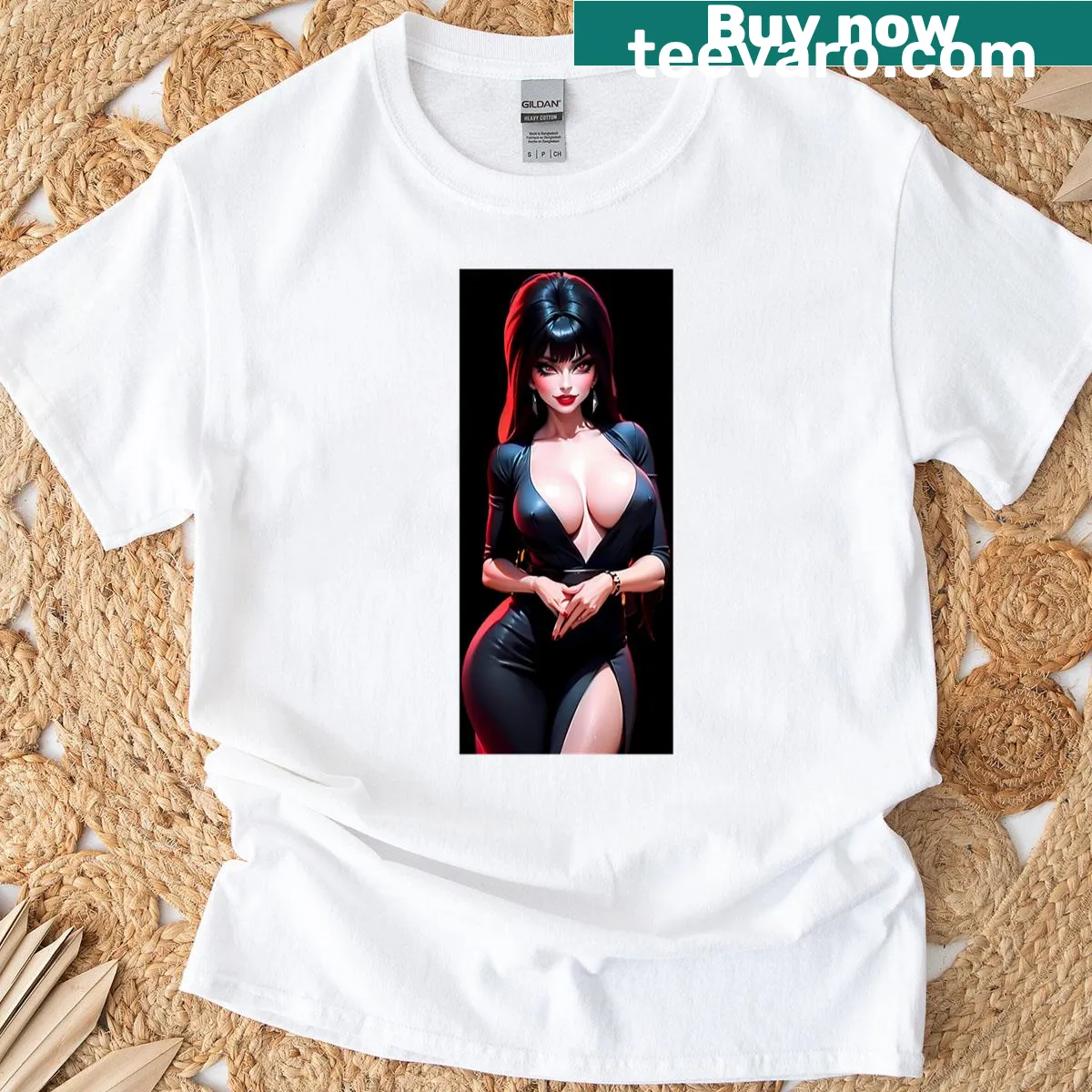 Elvira graphic t-shirt featuring iconic character design — on a men's t-shirt