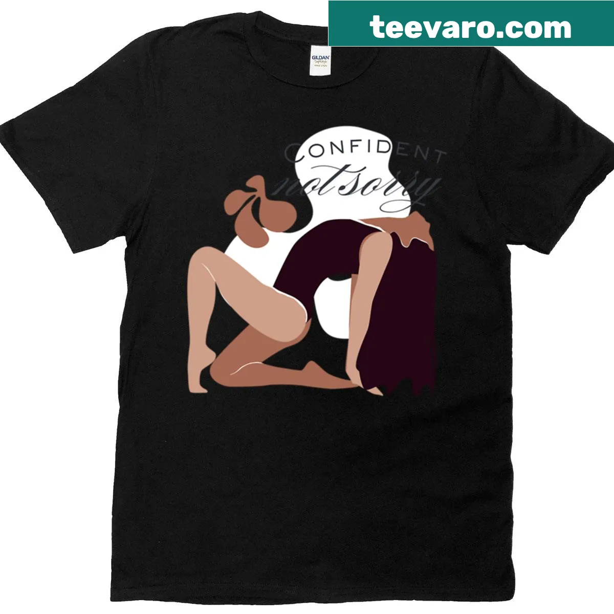 Empowering t-shirt with 'Confident Not Sorry' text for women — on a men's t-shirt