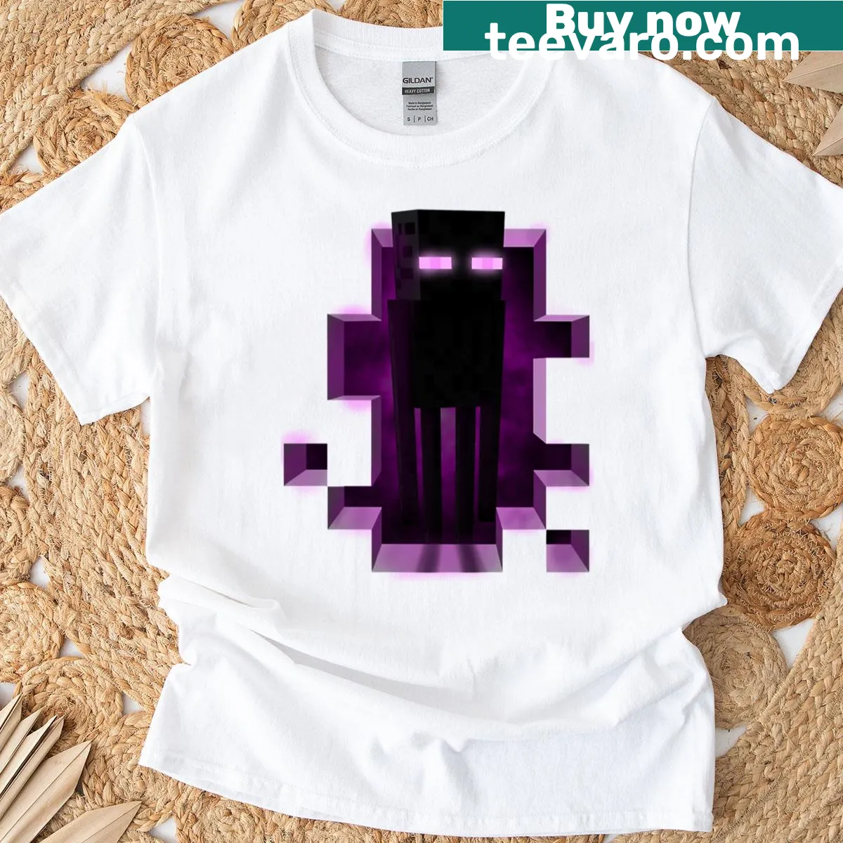 Illustrative T-shirt featuring Enderman and Enderdragon from Minecraft — on a men's t-shirt