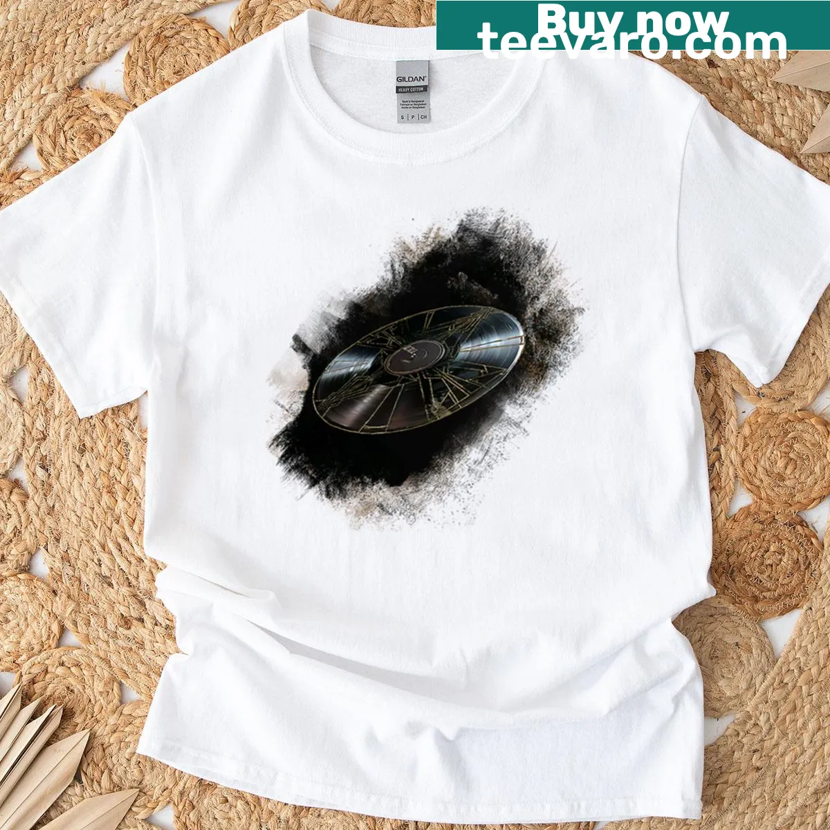 Badge-style design inspired by Expedition 33 album — on a men's t-shirt
