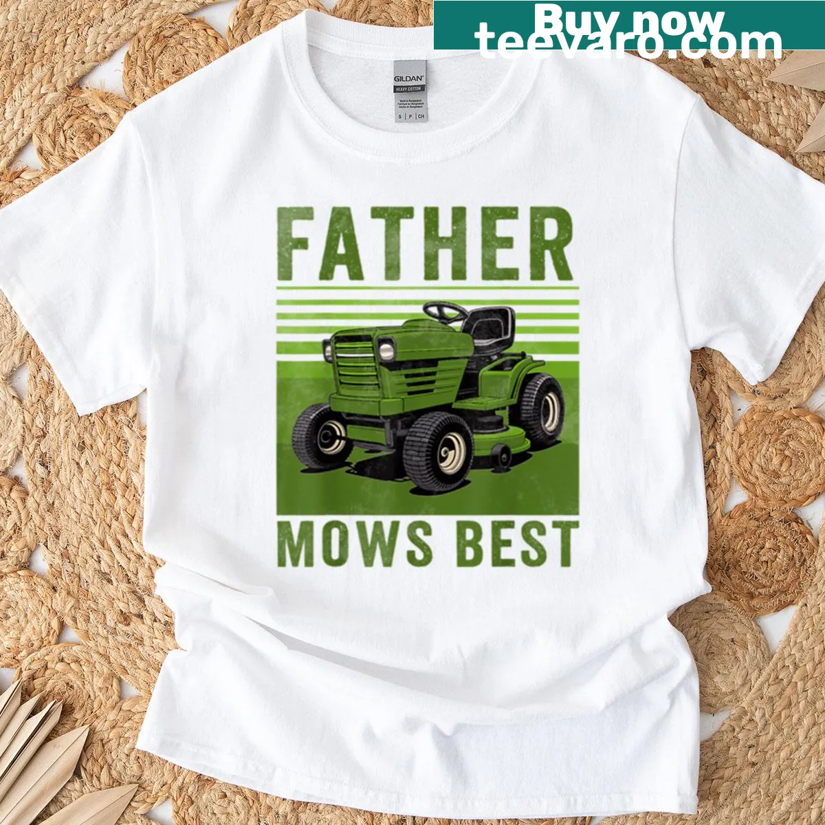 Humorous typography t-shirt celebrating dads and lawn care — on a men's t-shirt