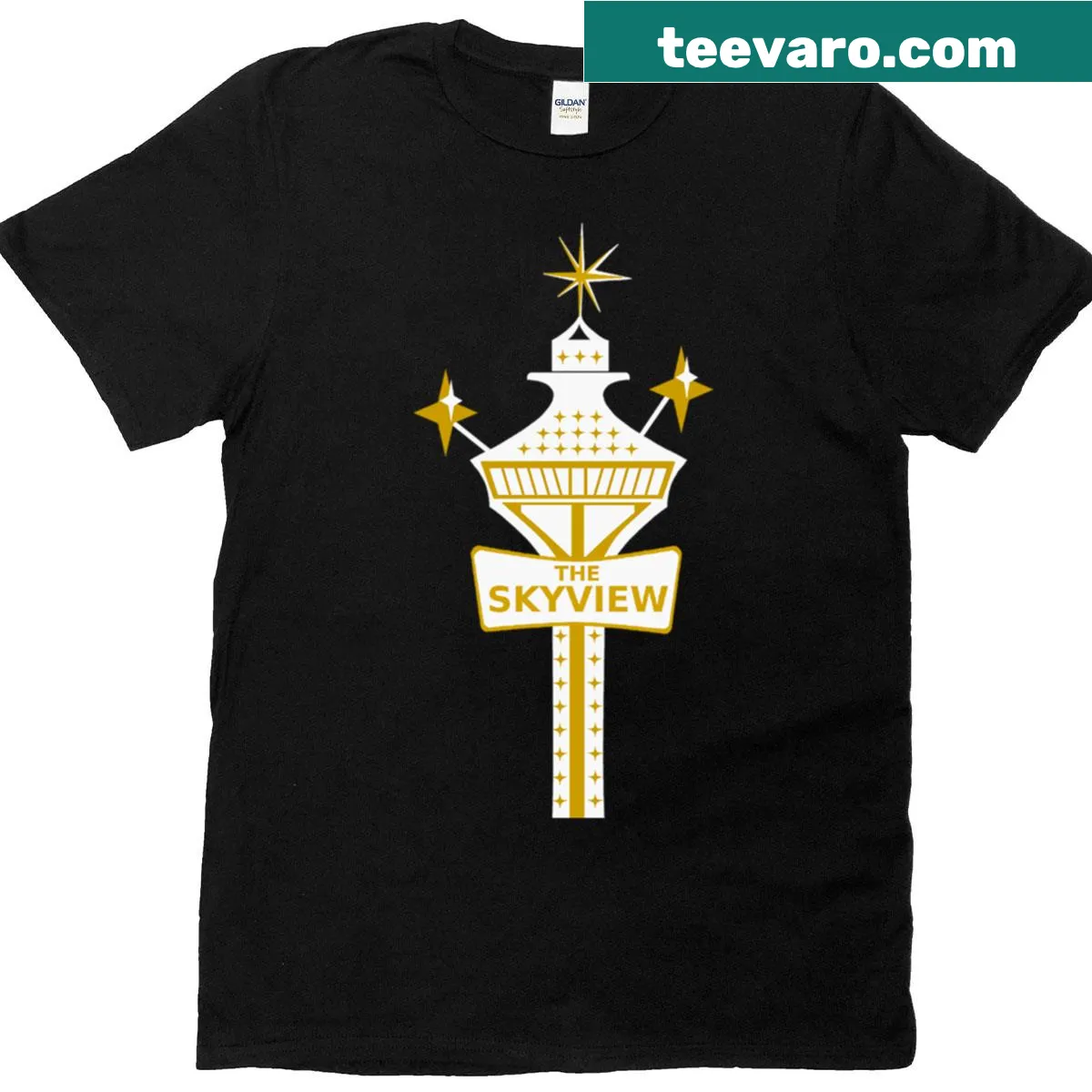 Imaginative sky view illustration on a T-shirt representing adventure — on a men's t-shirt