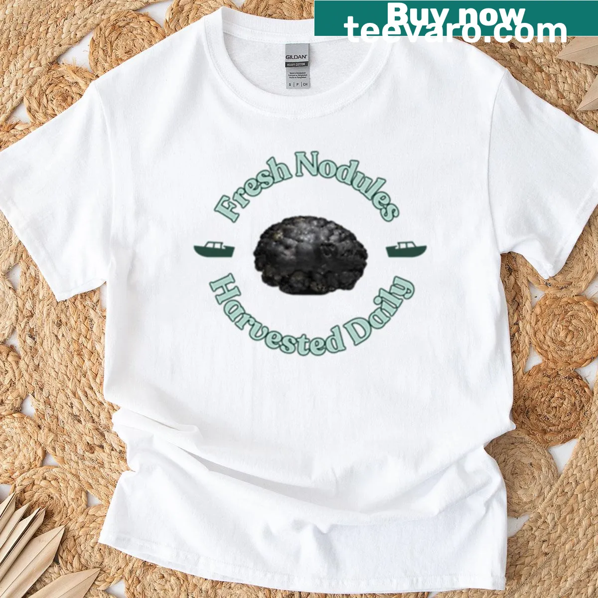 Whimsical illustration of nodules with text on a humorous shirt — on a men's t-shirt