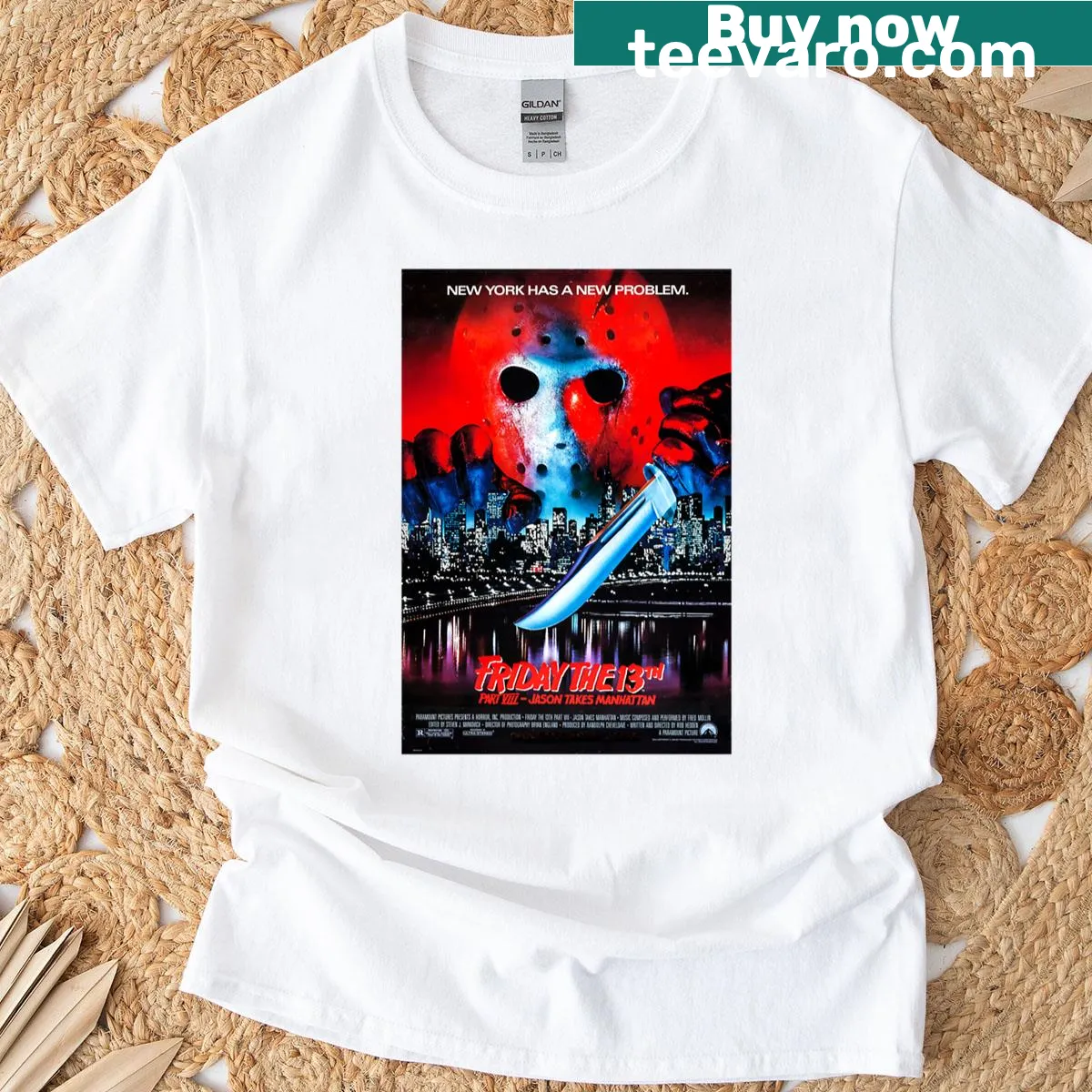 Vintage-style t-shirt with the movie poster of Friday the 13th Part VIII. — on a men's t-shirt