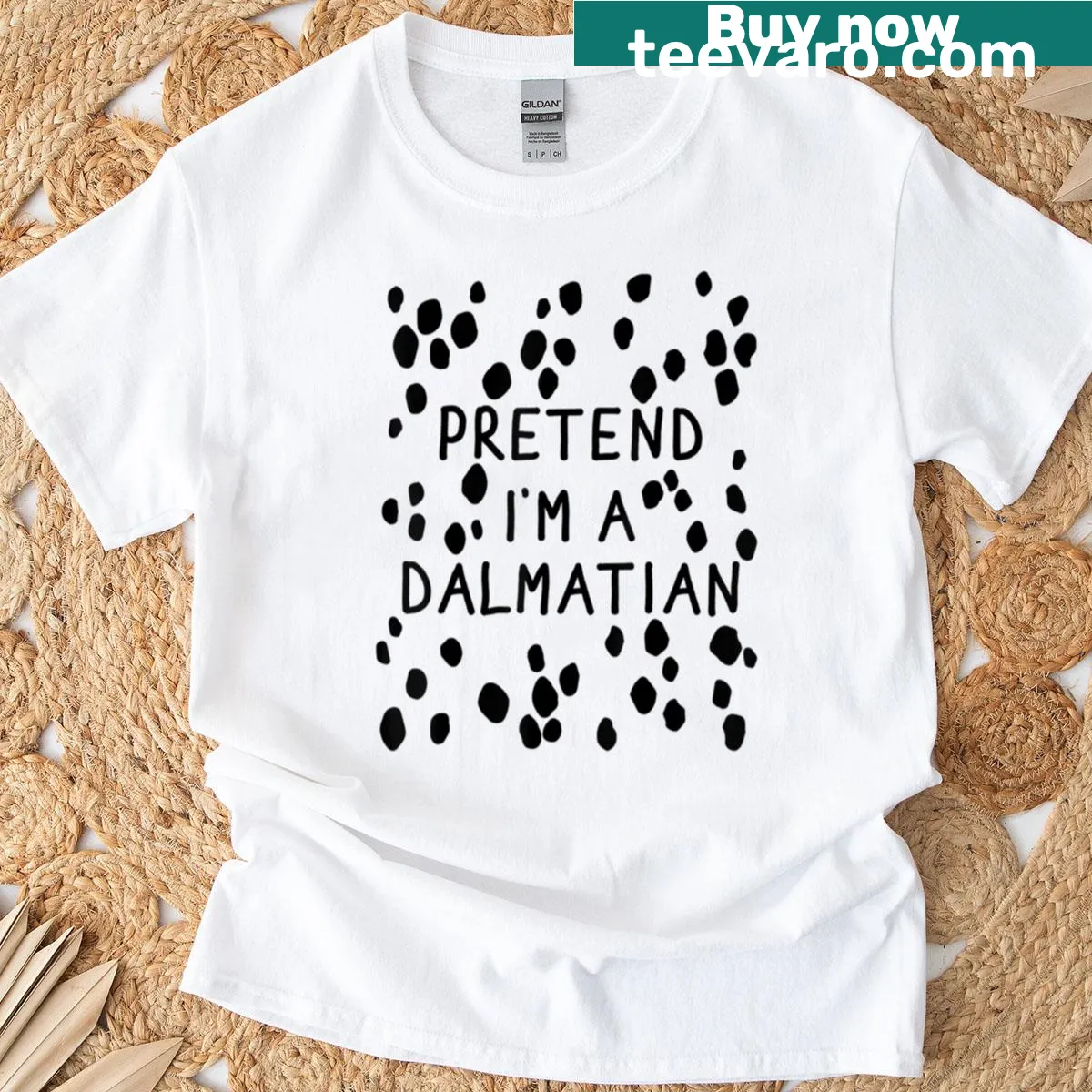 Funny Dalmatian graphic with humorous text for Halloween — on a men's t-shirt