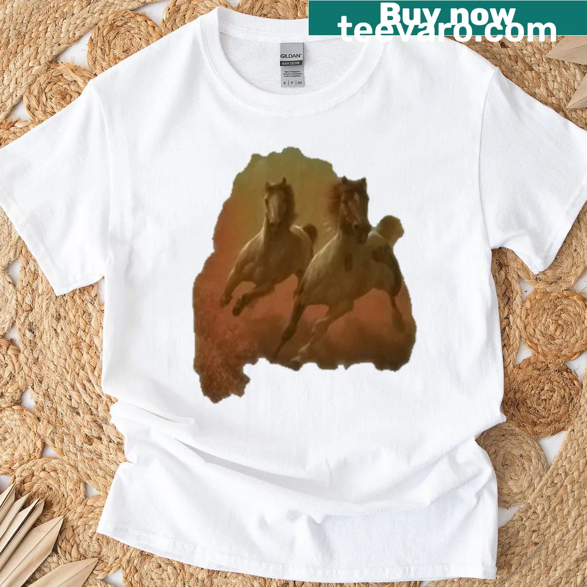 Cartoon design of galloping horses on a t-shirt — on a men's t-shirt