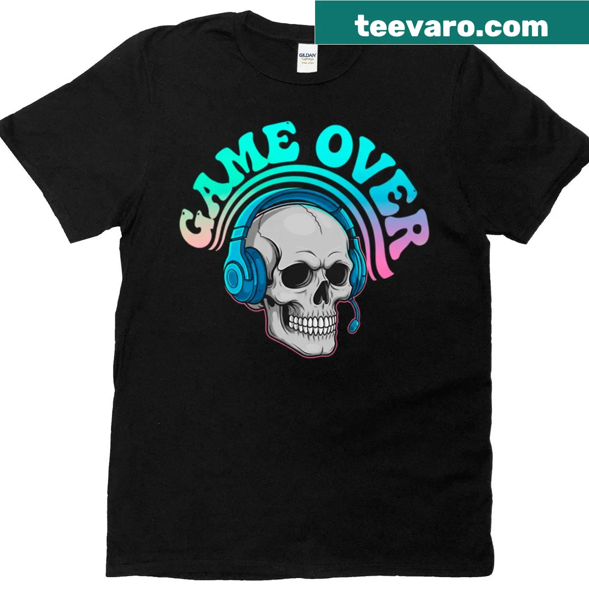 Gray skull graphic with 'Game Over' text on T-shirt — on a men's t-shirt