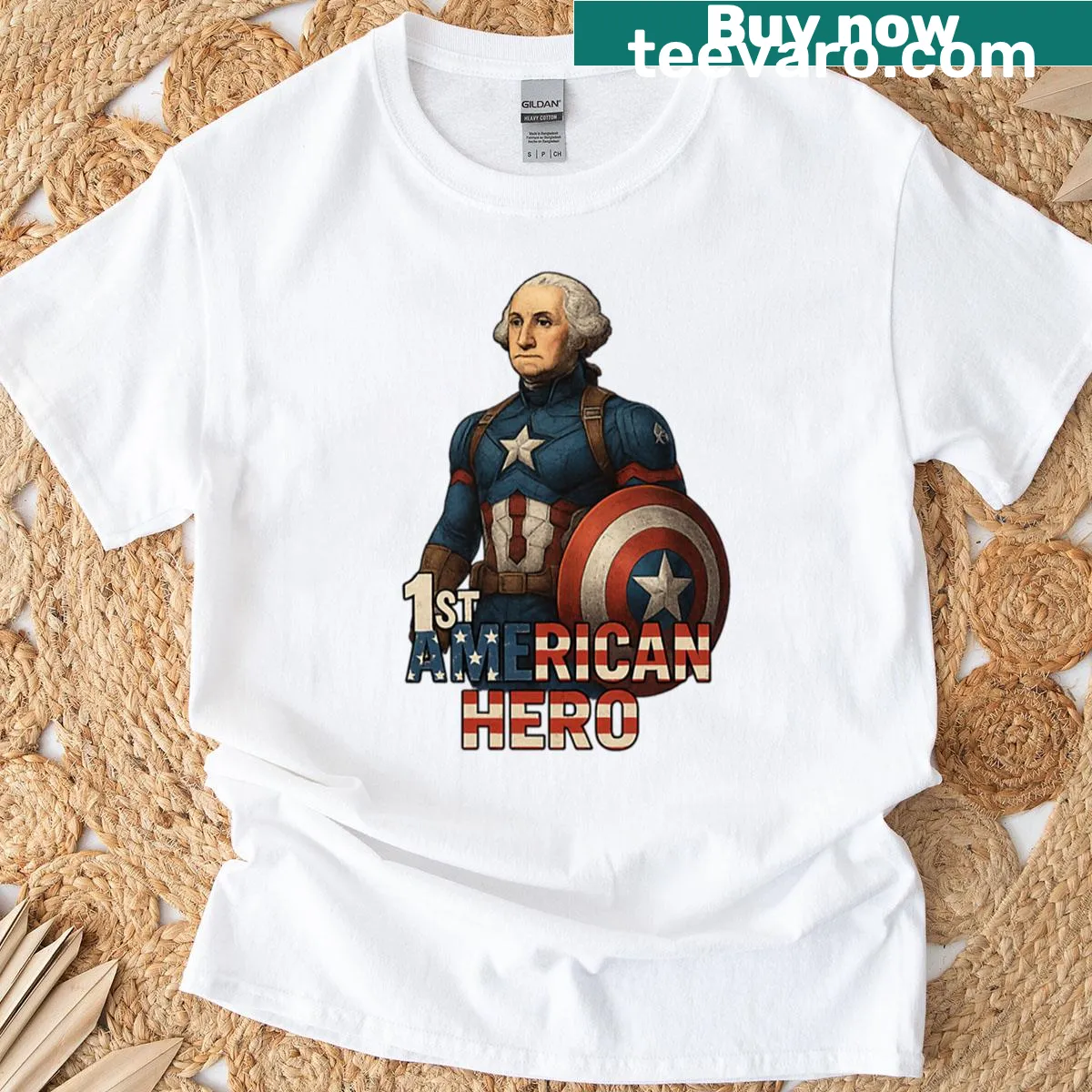 Vintage George Washington T-shirt honoring the 1st American hero — on a men's t-shirt