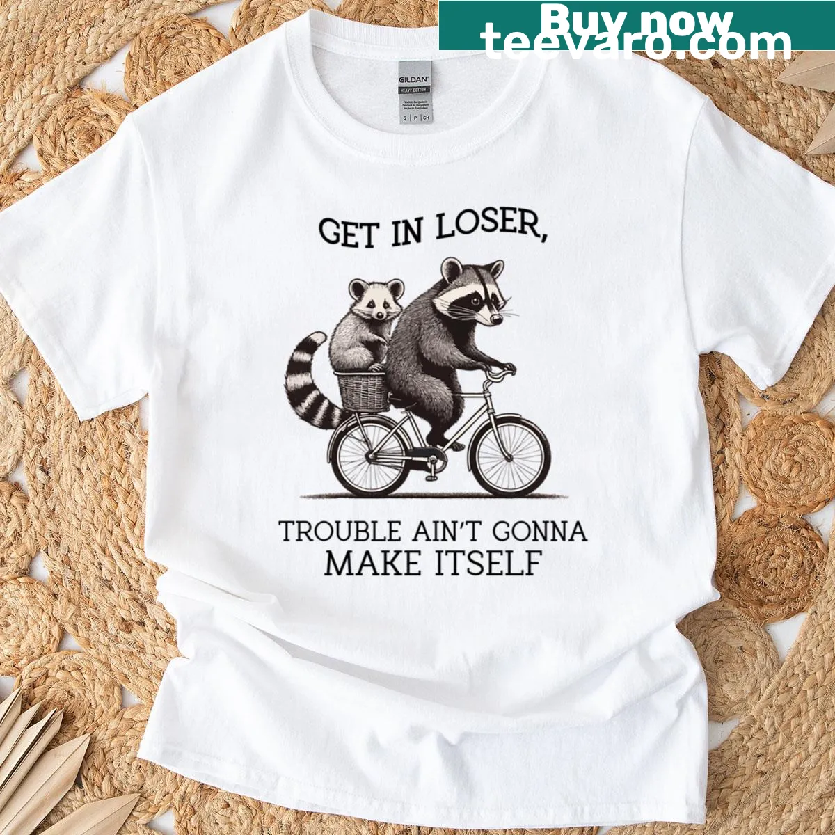 Funny meme graphic with a raccoon and opossum on a T-shirt. — on a men's t-shirt