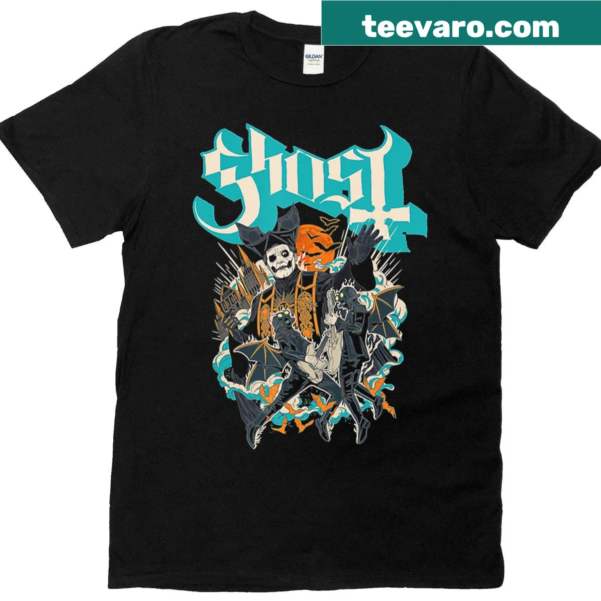 Ghost band logo graphic on a T-shirt — on a men's t-shirt