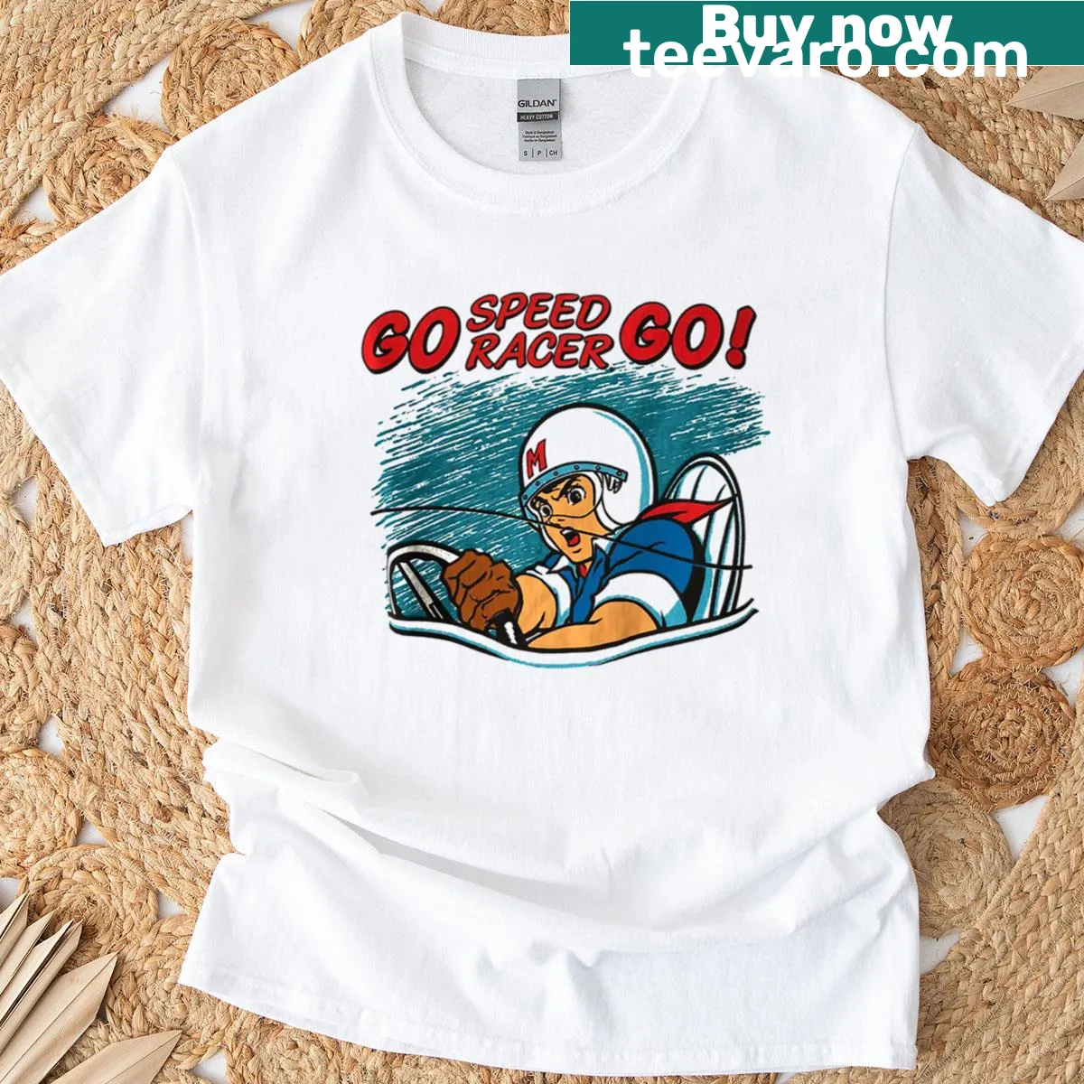 Vintage Christmas t-shirt featuring Speed Racer movie design — on a men's t-shirt