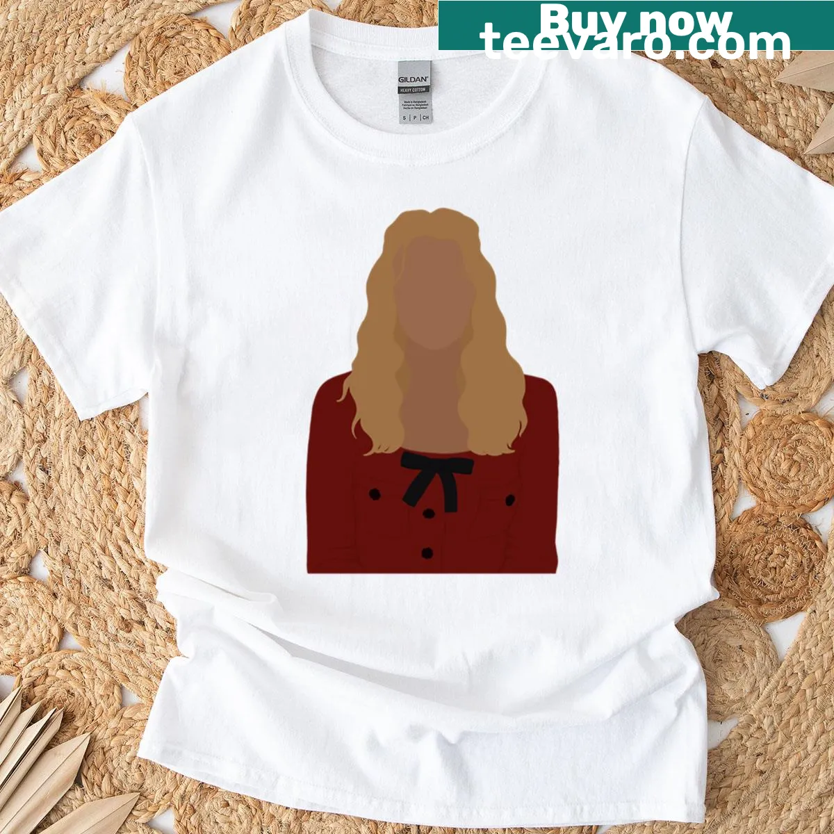 Illustrative design of Georgia's red dress outfit from Ginny And Georgia — on a men's t-shirt