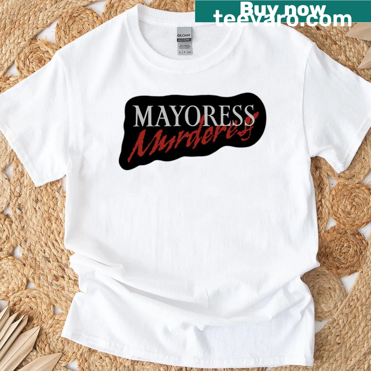 Mayoress Murderess logo on black t-shirt — on a men's t-shirt
