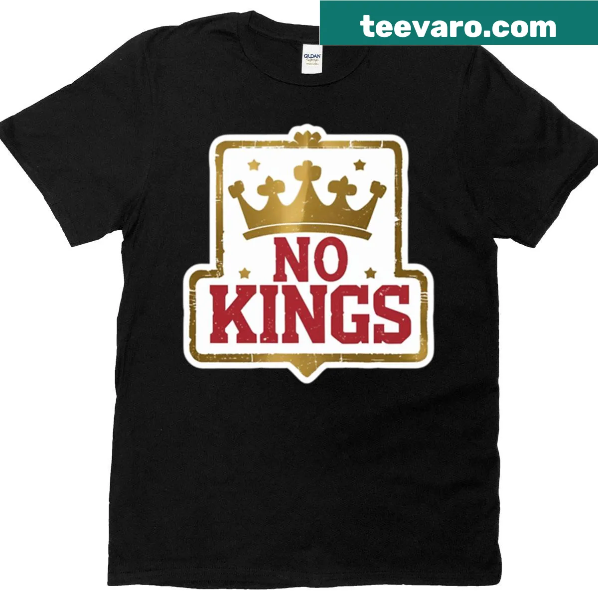 Graphic text saying 'No Kings' on a T-shirt — on a men's t-shirt