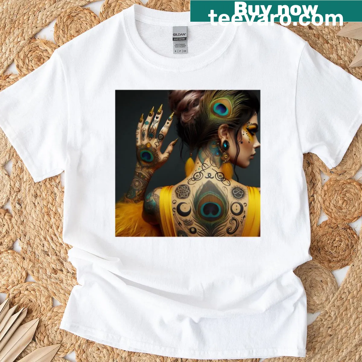 Illustration of Oshun, the Yoruba goddess, adorned with golden accents. — on a men's t-shirt