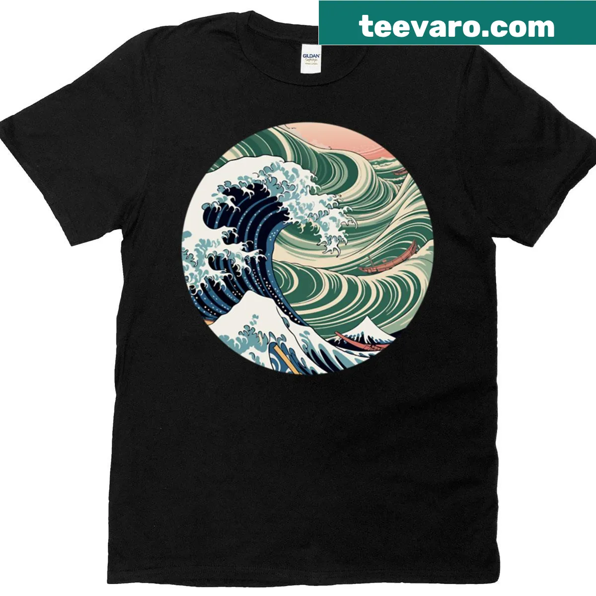 Great Wave Off Kanagawa T-shirt featuring classic print design — on a men's t-shirt