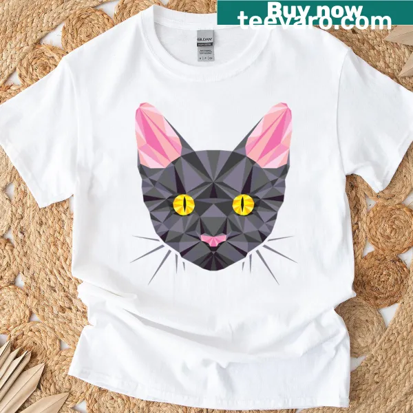 Artistic geometric cat design on Grey Prism T-shirt