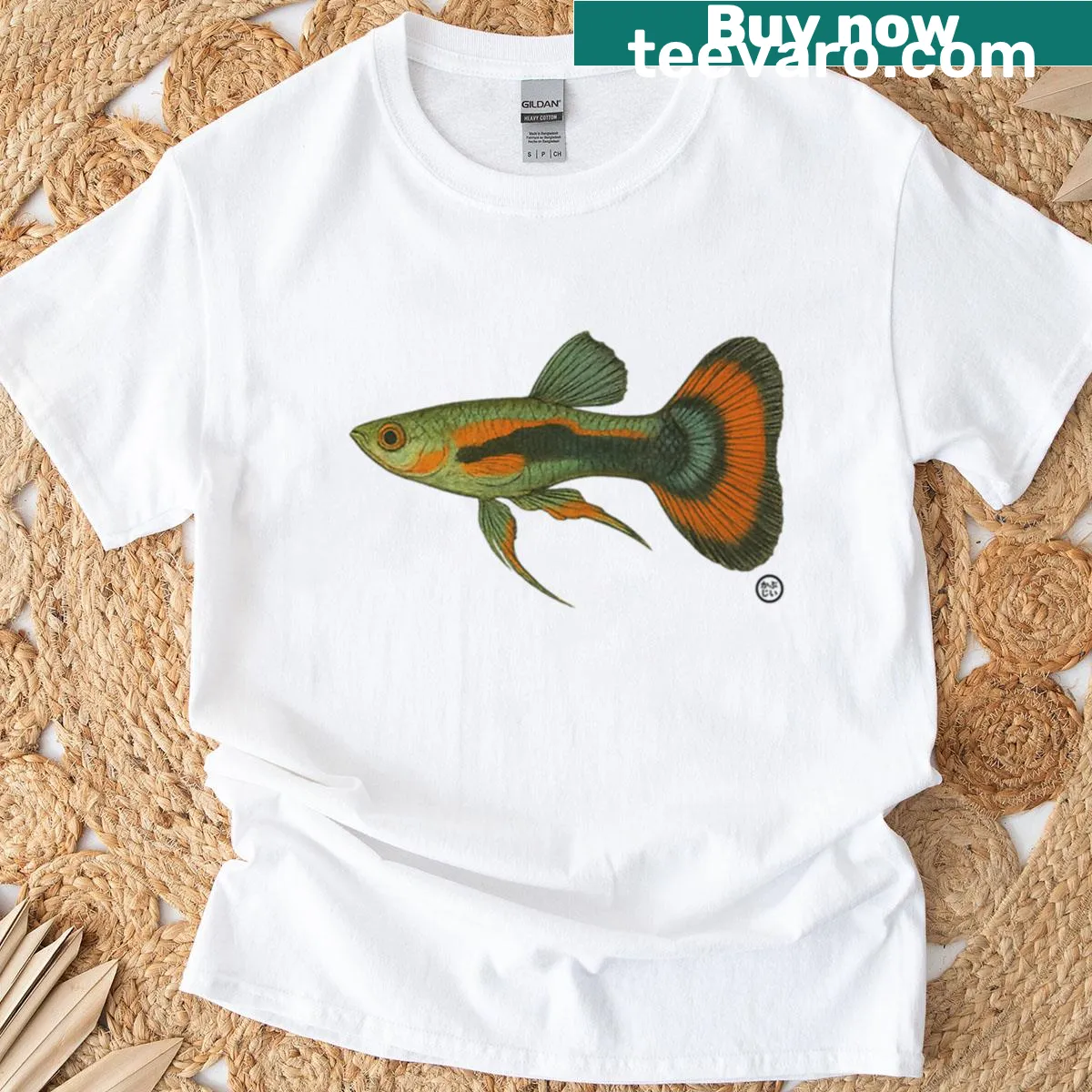 Illustration of Endler Guppies in Japanese style on a T-shirt — on a men's t-shirt