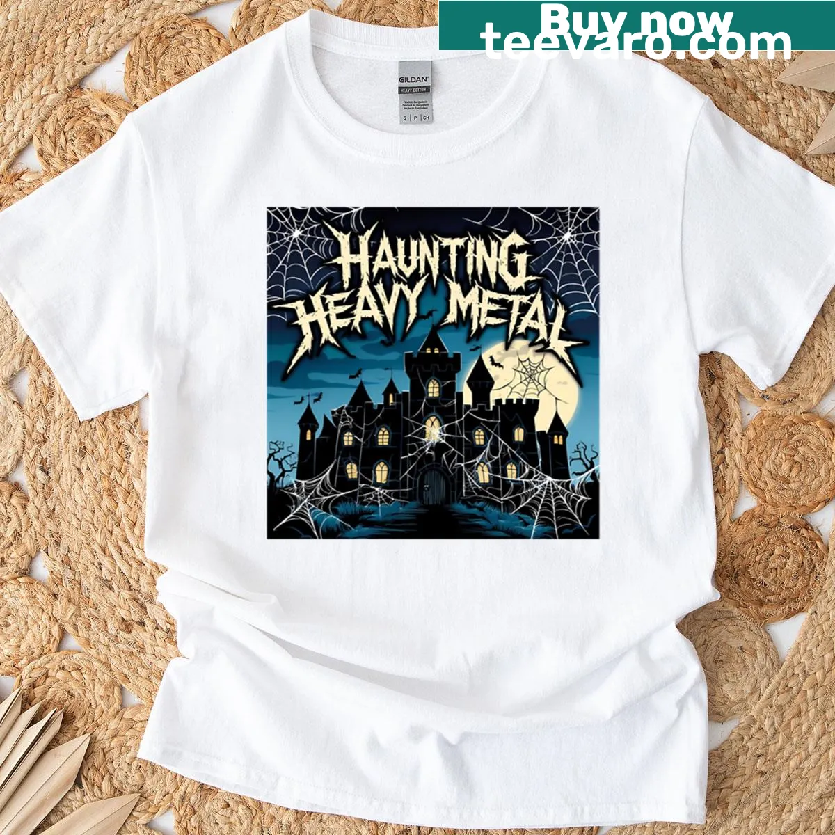 Vintage distressed Halloween-themed heavy metal graphic T-shirt — on a men's t-shirt