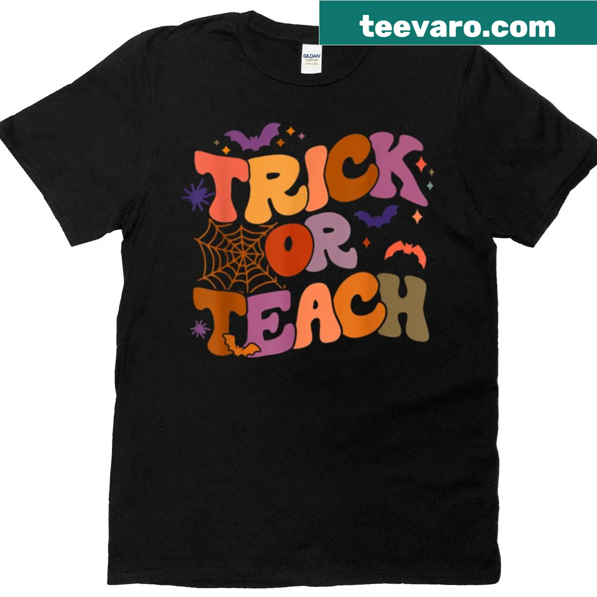 Retro T-shirt with a 'Trick Or Teach' graphic designed for teachers — on a men's t-shirt