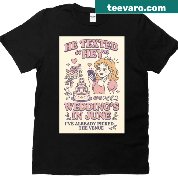 Funny wedding planning t-shirt with text about venue booking.