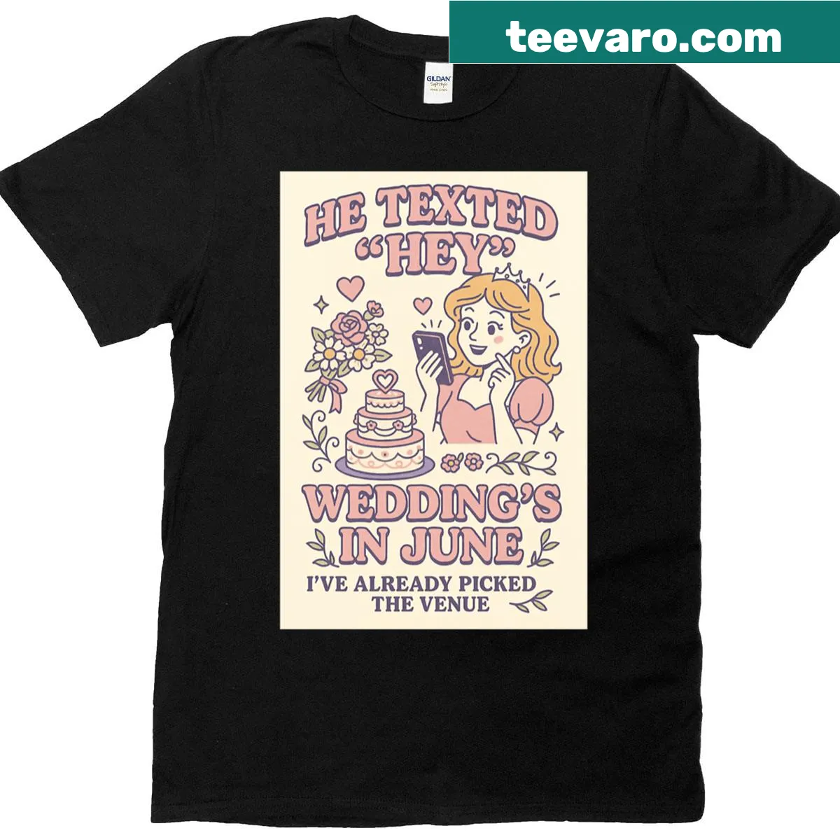 Funny wedding planning t-shirt with text about venue booking. — on a men's t-shirt