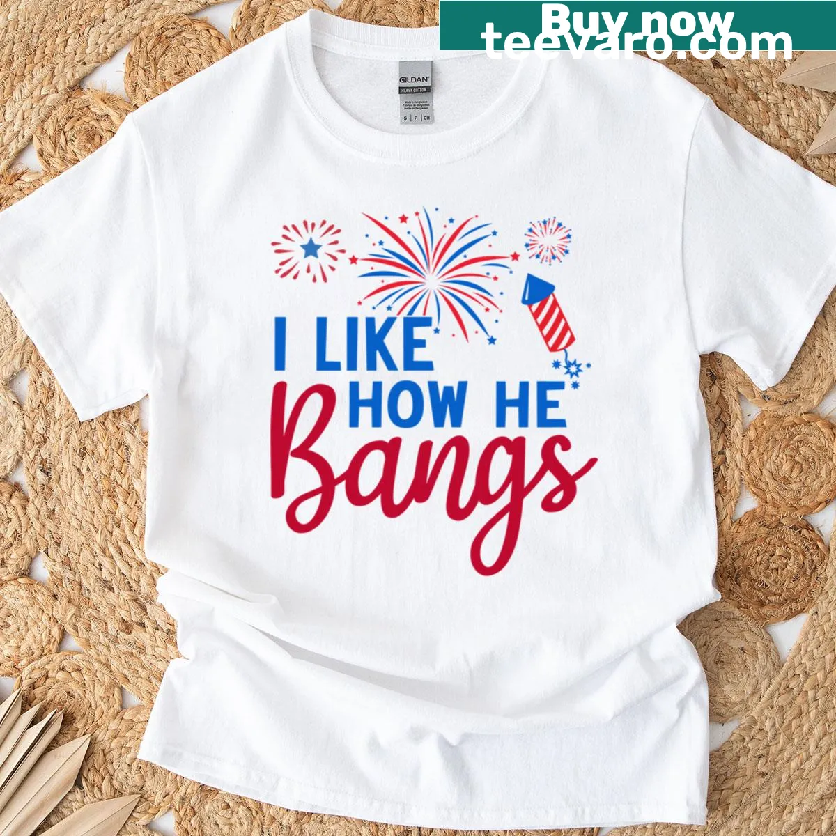 Funny Fourth of July t-shirt with fireworks design — on a men's t-shirt