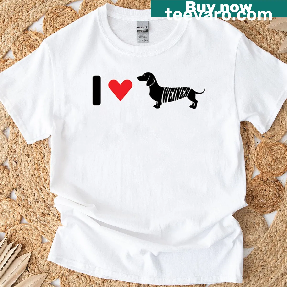 Cute shirt with illustration of a Weiner dog — on a men's t-shirt