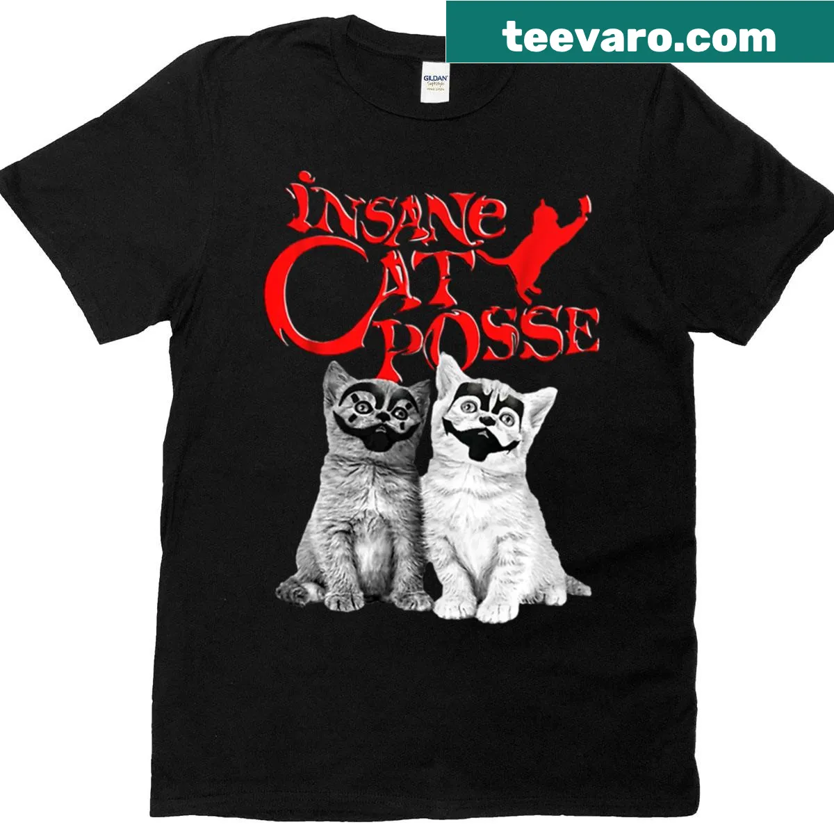 Halloween-themed t-shirt featuring playful illustrations of cats — on a men's t-shirt