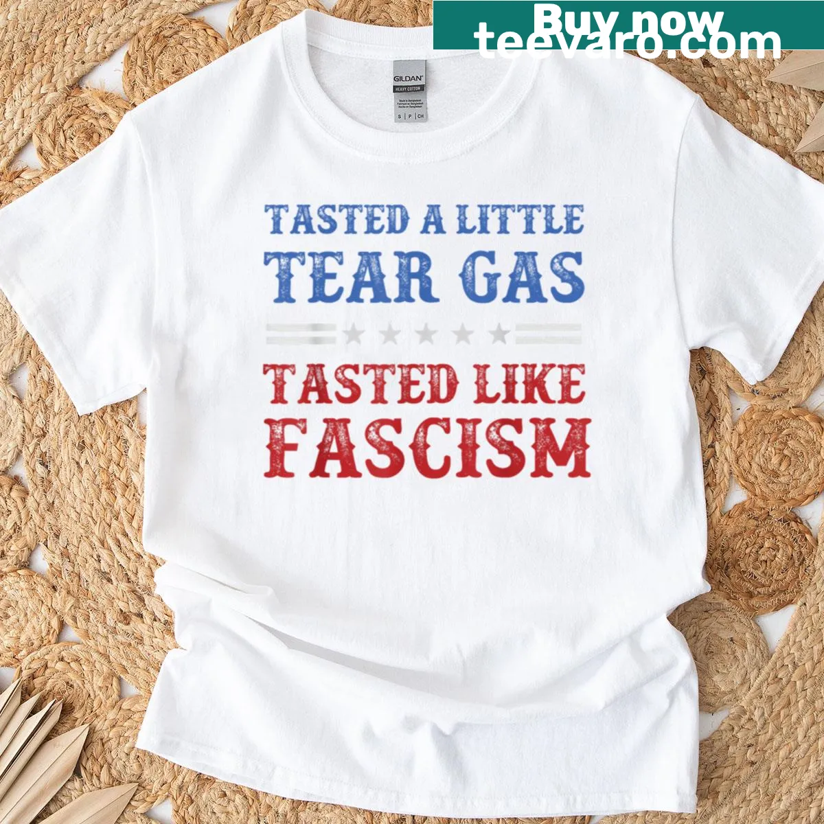 Text t-shirt with the phrase 'It Tasted Like Fascism' — on a men's t-shirt