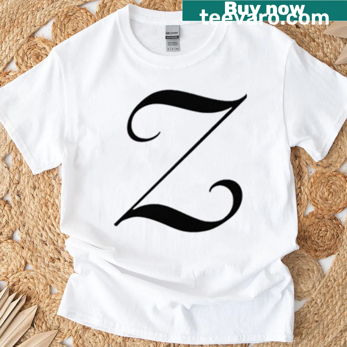 Minimalist typography t-shirt featuring the letter Z — on a men's t-shirt