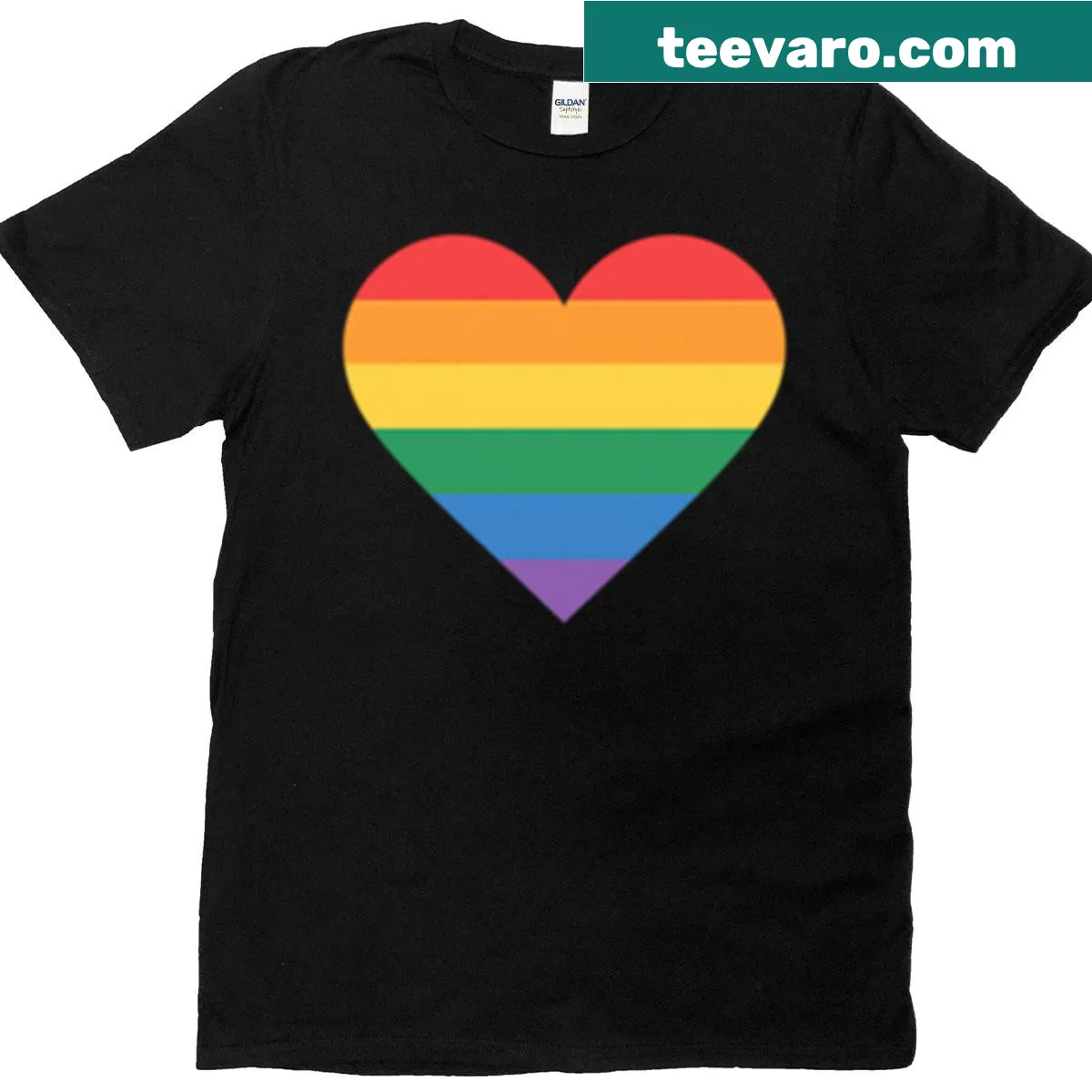 LGBTQ pride heart design t-shirt — on a men's t-shirt