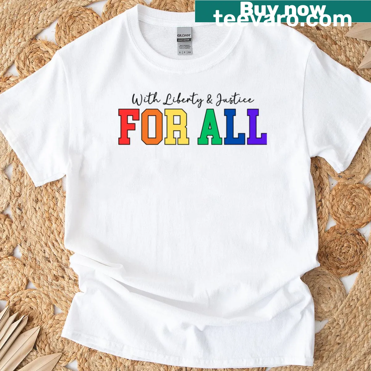 Typography t-shirt featuring the phrase 'Liberty And Justice For All' — on a men's t-shirt