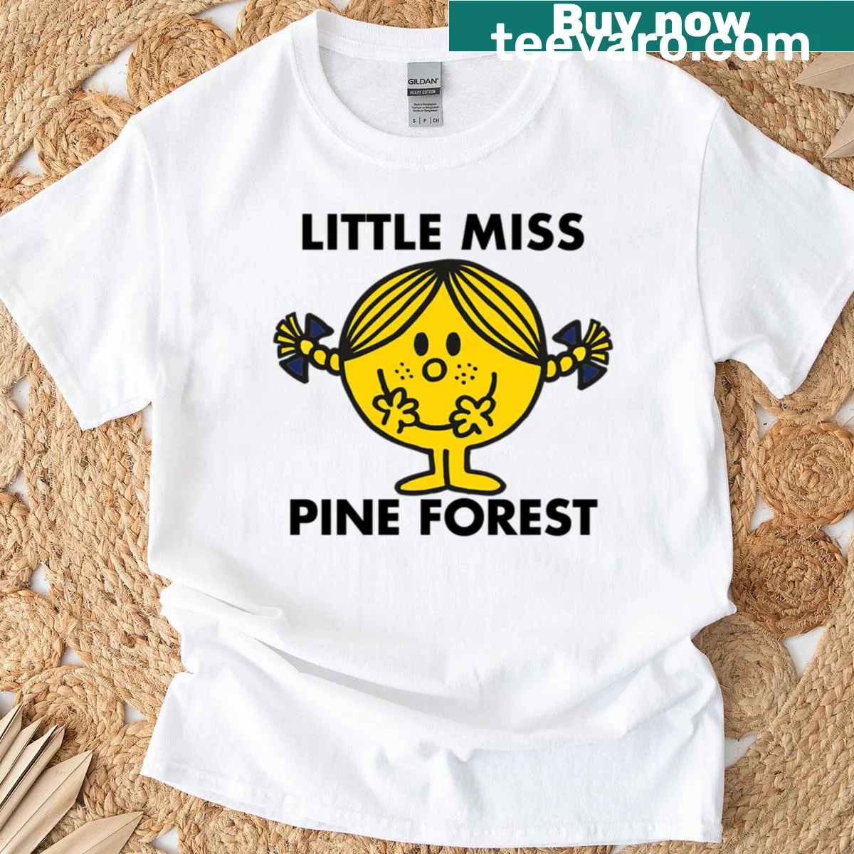 Illustration of a girl in a pine forest for kids T-shirt — on a men's t-shirt