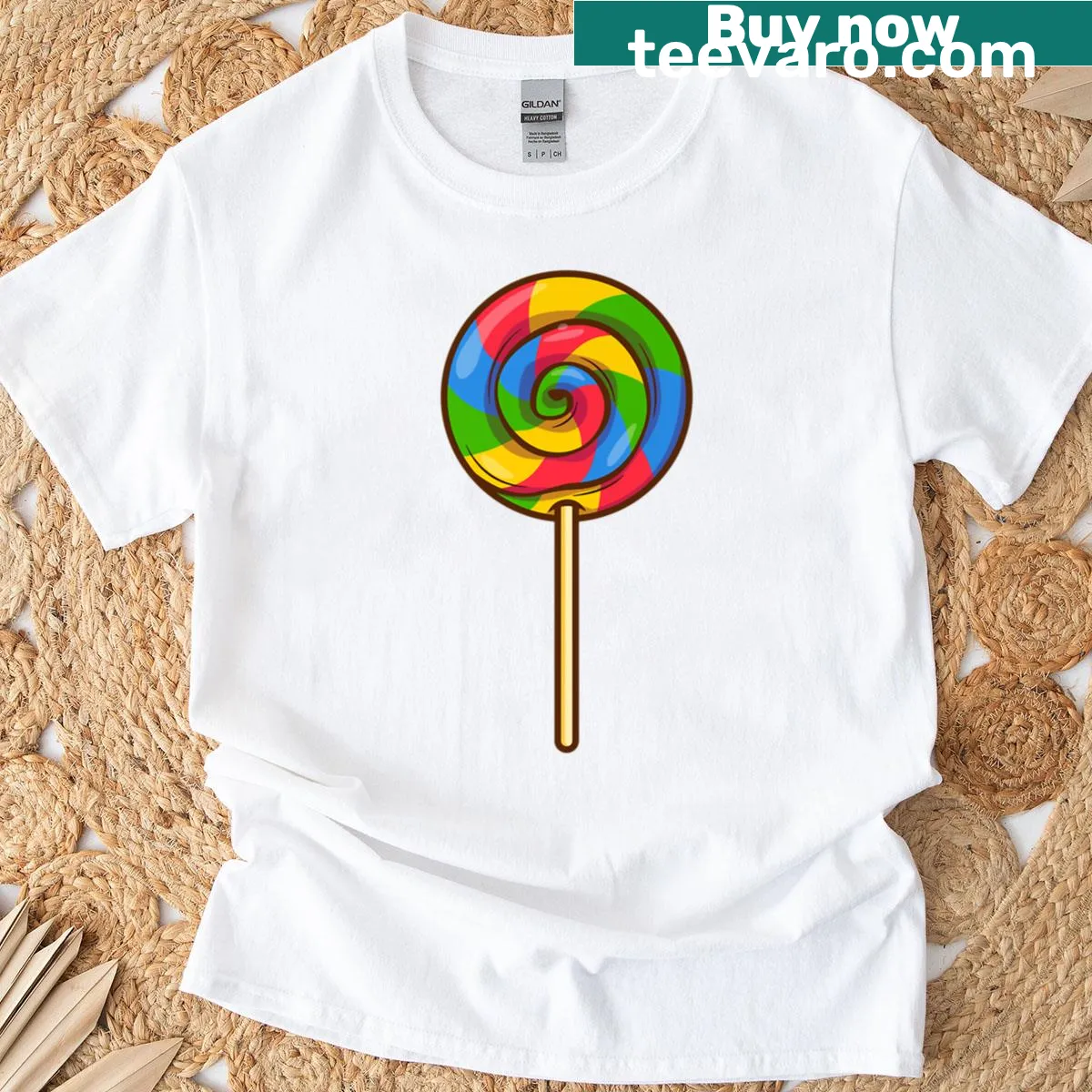 Halloween T-shirt featuring a colorful lollipop design — on a men's t-shirt