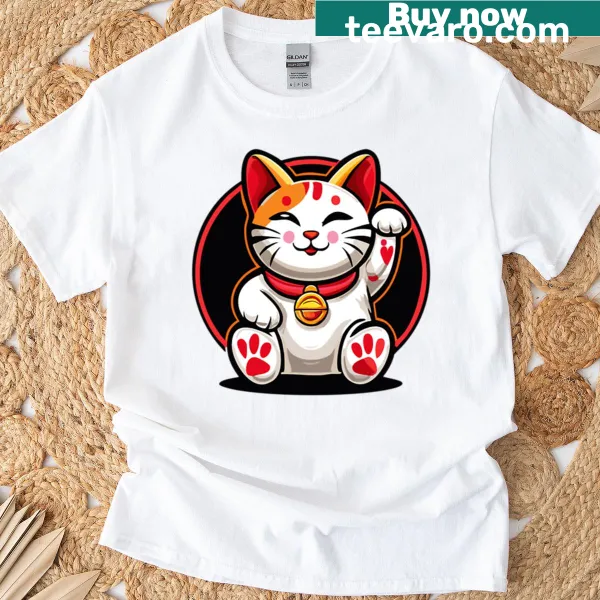 Whimsical lucky cat graphic symbolizing prosperity