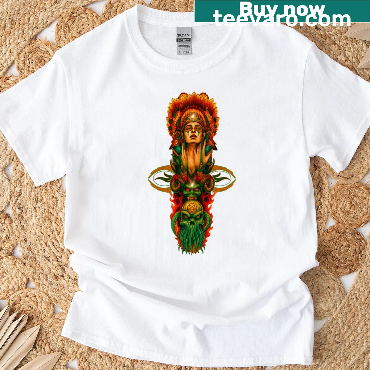 Whimsical typography design on Magic Indian T-shirt — on a men's t-shirt