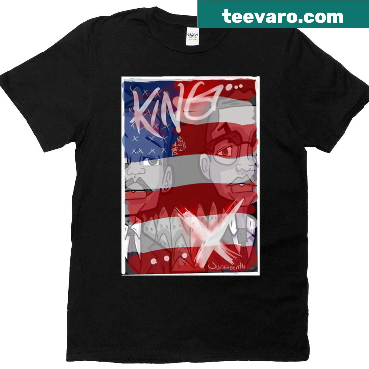 Tribute T-shirt featuring Malcolm X and Martin Luther King Jr. — on a men's t-shirt