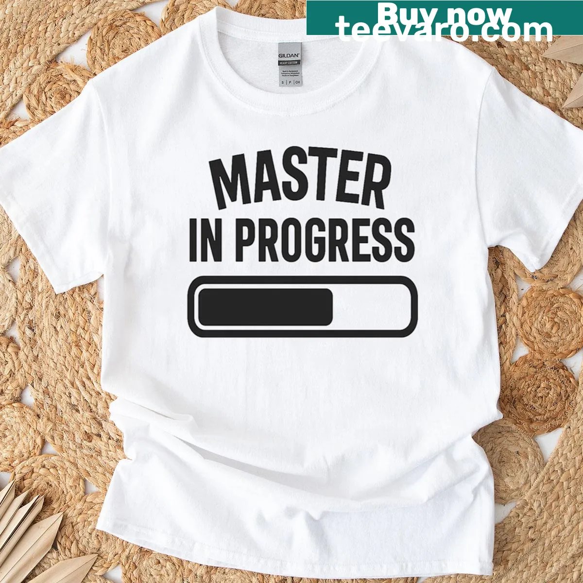 Typography graphic stating 'Master In Progress' on T-shirt — on a men's t-shirt
