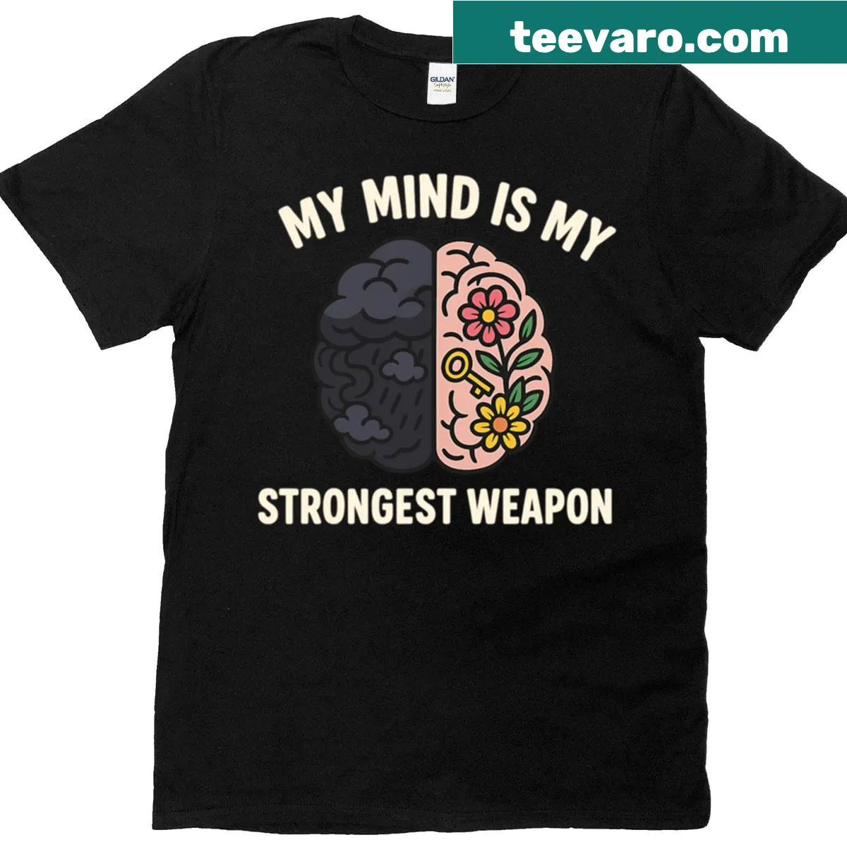 Inspirational T-shirt with the quote 'Mental Strength Over Depression' — on a men's t-shirt