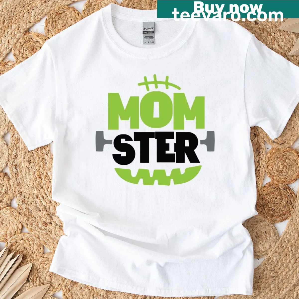Momster Halloween t-shirt with whimsical typography and spooky graphics — on a men's t-shirt